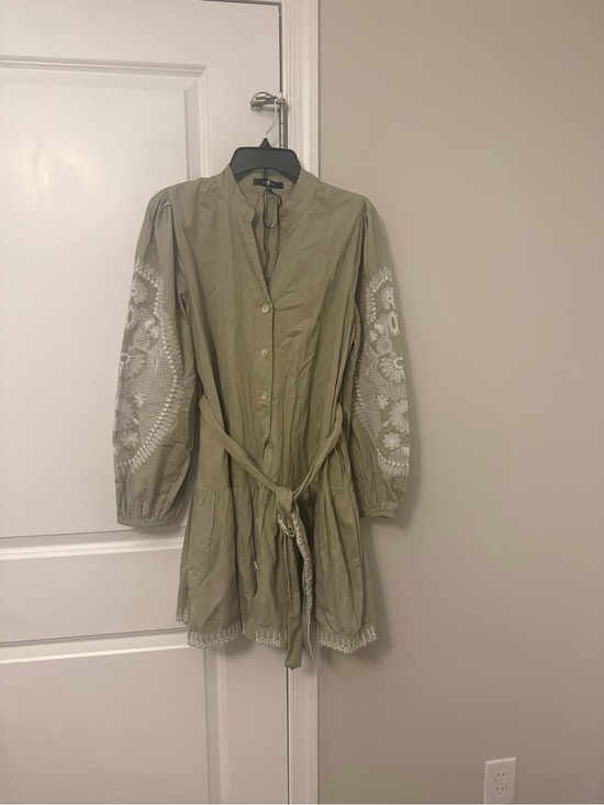 7 For All Mankind Dresses & Skirts - 7 For All Mankind Olive Green Embroidered Tie-Waist Long-Sleeve Dress